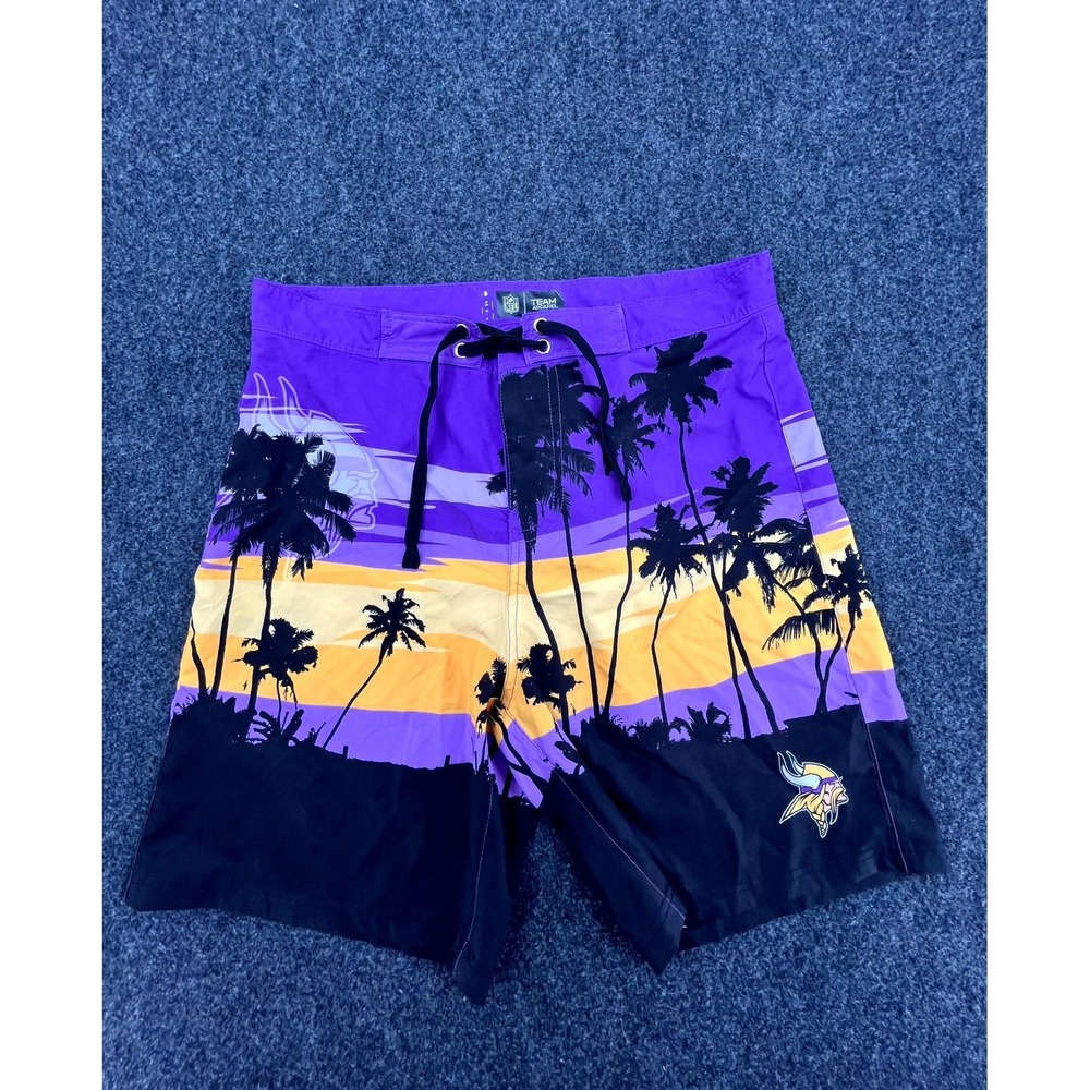 Minnesota Vikings Sunset Board Shorts Men 32 Multicolor Palm Tree Foco NFL Beach